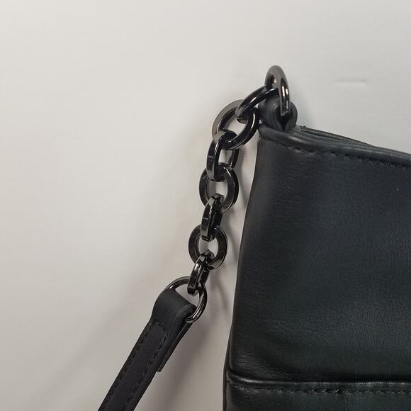 Simply Vera Wang Crossbody Purse Black White Stripes w/ Chain Accent Strap - Picture 4 of 8